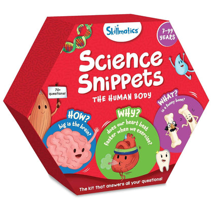 Science Snippets human body flash cards for kids with colorful illustrations and questions about the human body