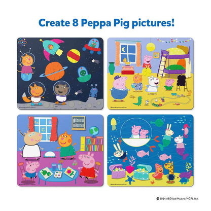 Skillmatics Peppa Pig sticker art kit to create 8 colorful Peppa Pig pictures with space, home, school, and underwater themes