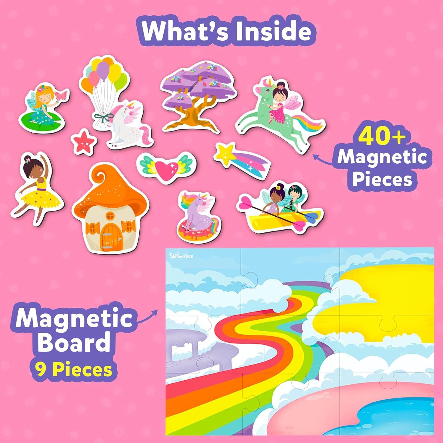 Princess and unicorn toys for toddlers magnetic playset with 40 plus magnetic pieces and colorful board
