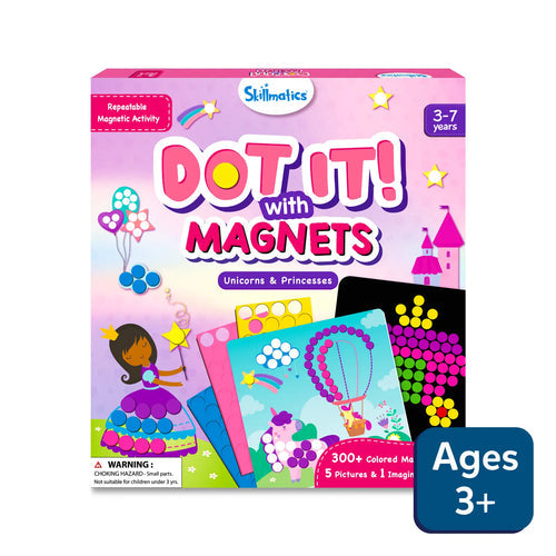 Skillmatics Dot it princess magnet activity set with colorful magnetic dots and unicorns for ages 3 to 7