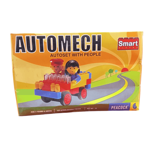 Automech Smart Blocks toy set with people featuring interlocking building toys for kids in colorful car design