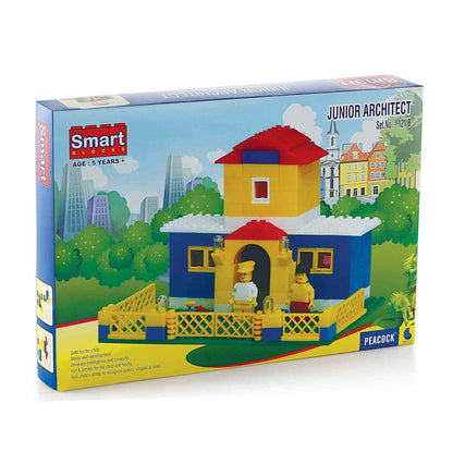 Junior architect building blocks set by Smart Blocks with colorful house and two mini figures for kids 5 years plus
