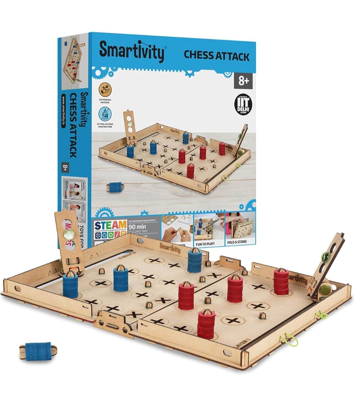 Smartivity Chess Attack construction kit wooden game set with red and blue pieces for kids 8 plus