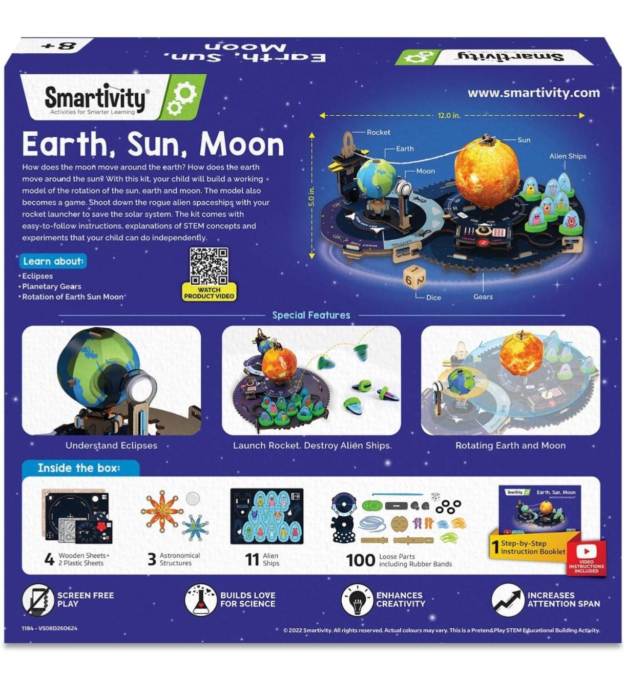 Earth Sun Moon model kit for kids with rotating planets rocket and alien ships STEM learning toy