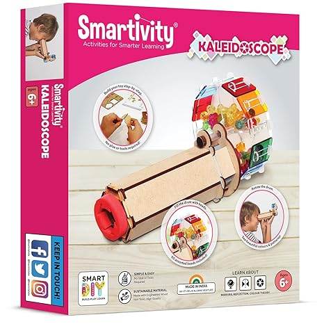 Smartivity kaleidoscope toy for kids with wooden parts and colorful rotating beads for ages 6 and up