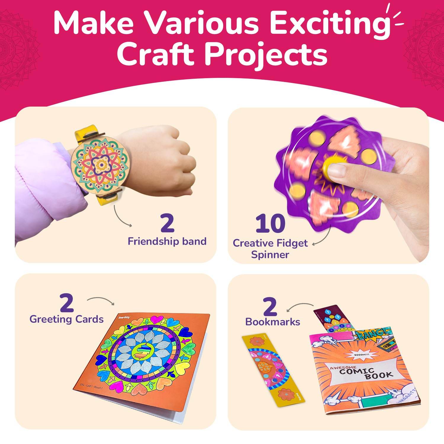 Mandala art kit for kids with friendship bands creative fidget spinners greeting cards and bookmarks