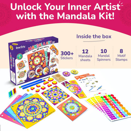 Mandala art kit for kids with 12 mandala sheets 10 spinners 8 stamps and 300 colorful stickers