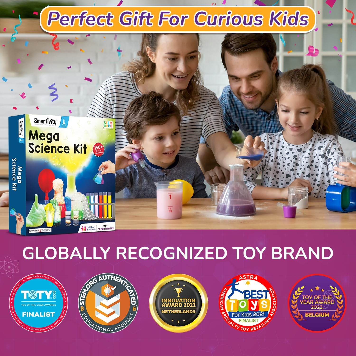 Mega science kit with 150 experiments educational toy for kids with family enjoying science activities