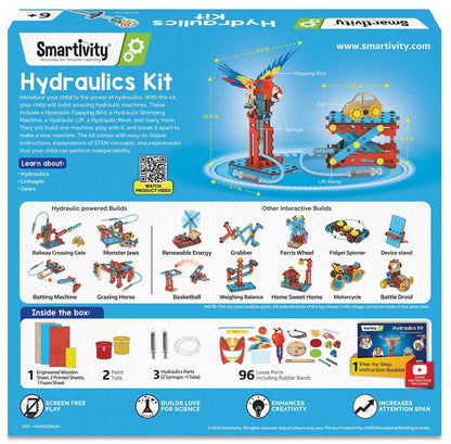 Smartivity STEM hydraulic kit for kids with wooden parts and instructions for building hydraulic machines