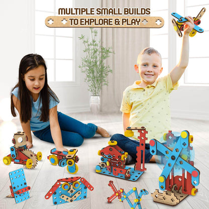 Smartivity STEM hydraulic kit for kids with two children playing and building hydraulic models indoors