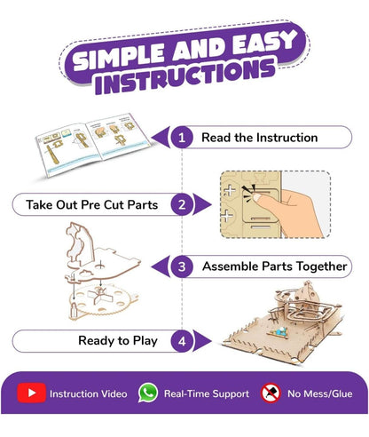 Step-by-step simple and easy instructions for STEM marble run kit for kids with parts assembly and ready to play