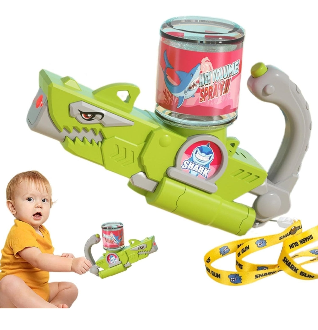 Green T-Rex spray gun with high-volume spray action for kids featuring snake toy water theme
