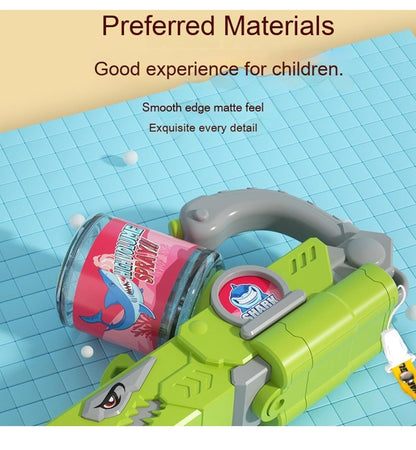 Green T-Rex spray gun for kids featuring a snake toy water feature for fun outdoor play