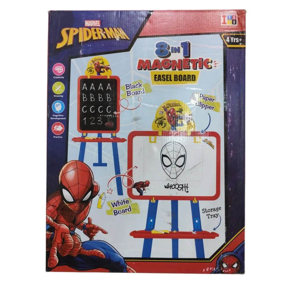 Magnetic easel board in red and black for kids 4 years and up, featuring alphabet for learning