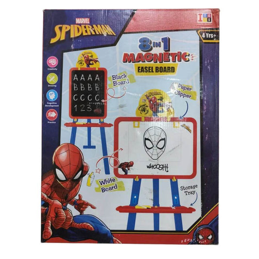 Magnetic easel board in red and black for kids 4 years and up, featuring alphabet for learning