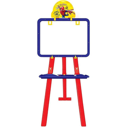 Red and blue magnetic easel board for learning with alphabet for learning