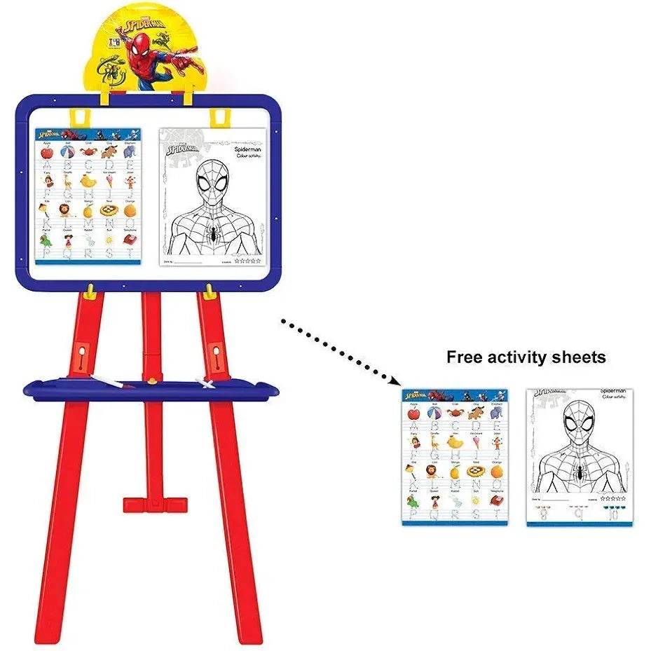 Magnetic easel board with Spider-Man design for kids featuring alphabet for learning activities