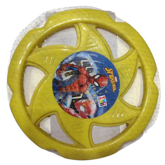 Yellow Spiderman flying disc for frisbee golf course for kids aged 5 and up