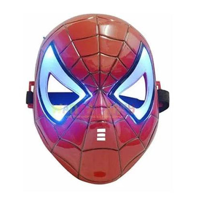 Spiderman LED mask for kids in red with blue glowing eye outlines and adjustable strap