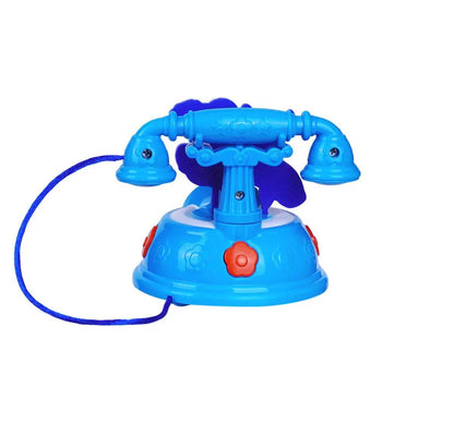 Blue pull-along phone for kids with vintage design for interactive playtime
