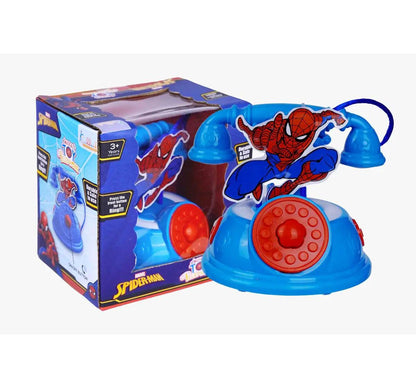 Blue Spider-Man phone for kids with rotary dial and colorful design for ages 3 and up