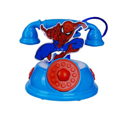 Blue toy telephone for kids with Spider-Man design, perfect for imaginative play