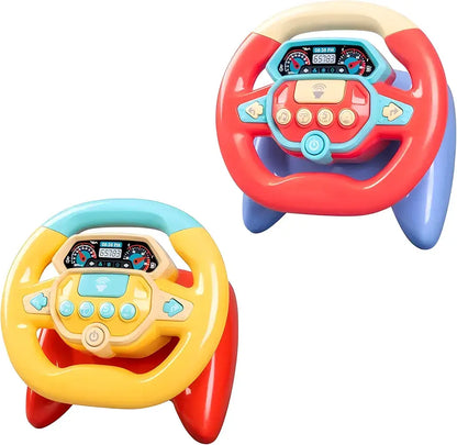 Colorful steering wheel toy for toddlers with buttons and sounds for imaginative play