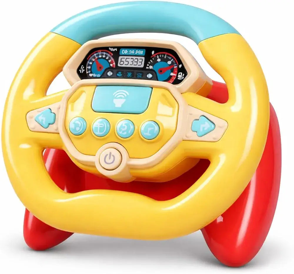 Colorful steering wheel toy for toddlers with interactive buttons and sound features