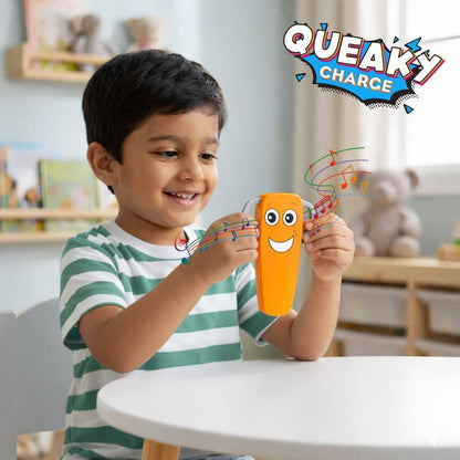 Bright orange STEM toy for kids featuring cheerful face and musical sounds for ages 3-5