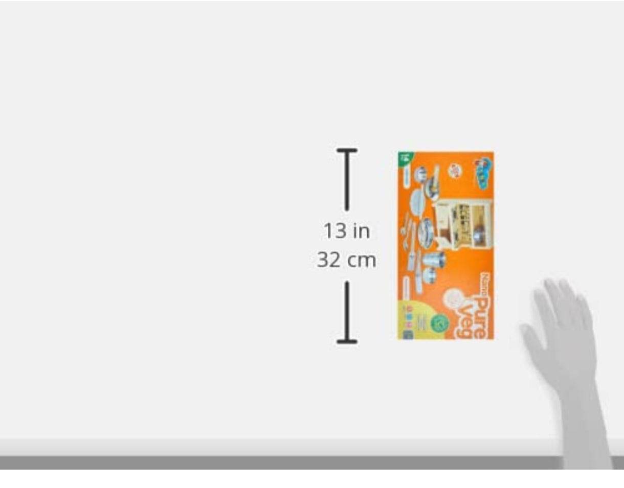 Mini toy kitchen set for girls packaged with utensils and cookware, measuring 13 inches by 32 centimeters