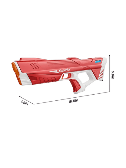Red electric water gun for outdoor fun, perfect for kids aged 6 and up