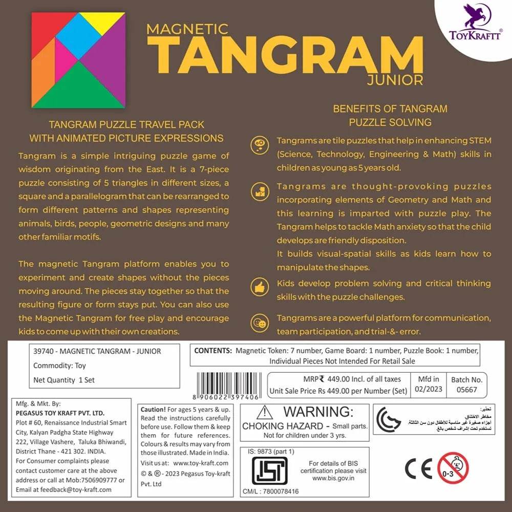 Tangram Junior - Magnetic Brain Game for 5 Years & Above - T-Rex the toyland Sitamarhi