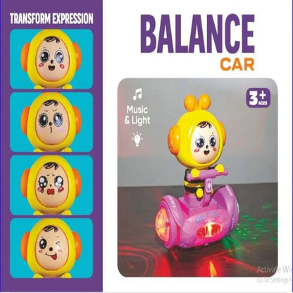 Musical balance car toy for kids with colorful lights and expressive character for ages 3 and up