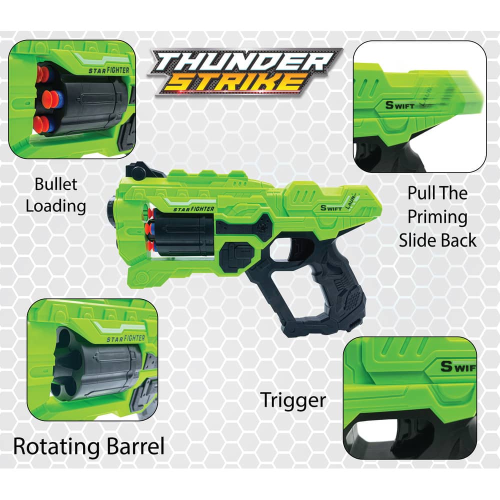 Thunder Strike Toy Gun With 6 Dart Rotating Drum - Available In 10 Colors (2915) - Color: Red