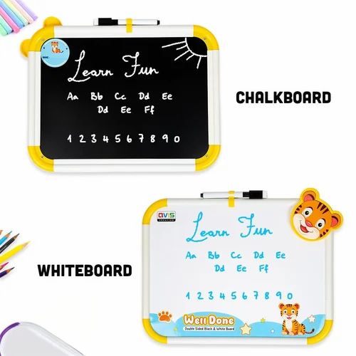 Educational 2in1 White and Black Erasable Writing Board with Chalk & Marker for Pre-School Kids(Assorted Multicolor,Set of 2)