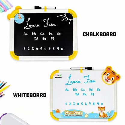 Educational 2in1 White and Black Erasable Writing Board with Chalk & Marker for Pre-School Kids(Assorted Multicolor,Set of 2)