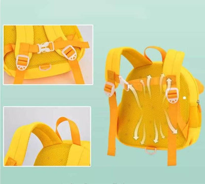 Back view of tiger print kids picnic bag showing adjustable padded shoulder straps and breathable mesh back panel