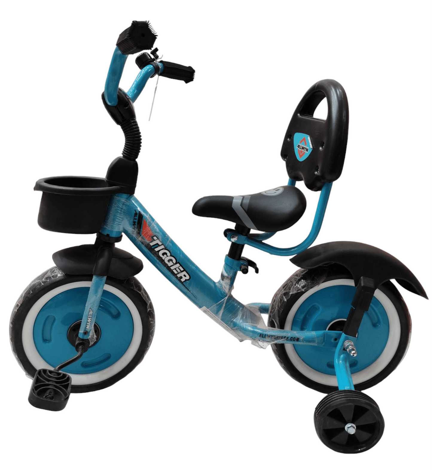 Blue tricycle for toddlers featuring a comfortable seat and sturdy design, perfect as a child's ride on toy