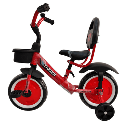 Red tricycle with adjustable seat for toddlers as a child's ride on toy