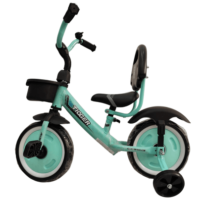 Mint green child's ride on toy tricycle for ages 2-5 with adjustable seat and large wheels