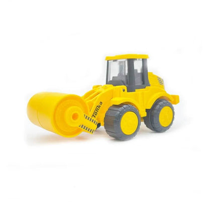 Yellow Tonka rolling force toy vehicle construction roller with black wheels and detailed cabin