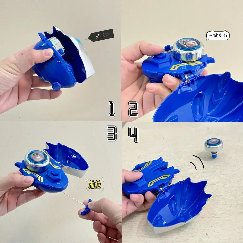 Blue spinning toy car for ages 5-7 showcasing the top speed of Usain Bolt
