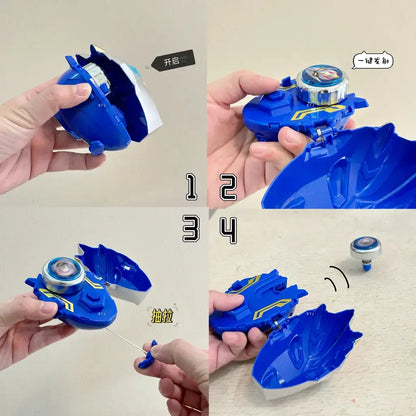 Blue spinning toy car for ages 5-7 showcasing the top speed of Usain Bolt