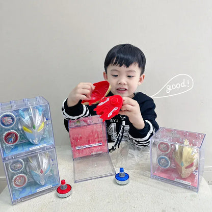 Colorful spinning top toy set for kids featuring characters with top speed of Usain Bolt