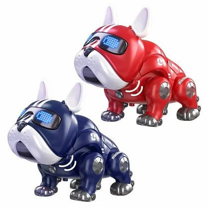 Red and blue robotic toy bulldogs with LED eyes for kids aged 5 and up