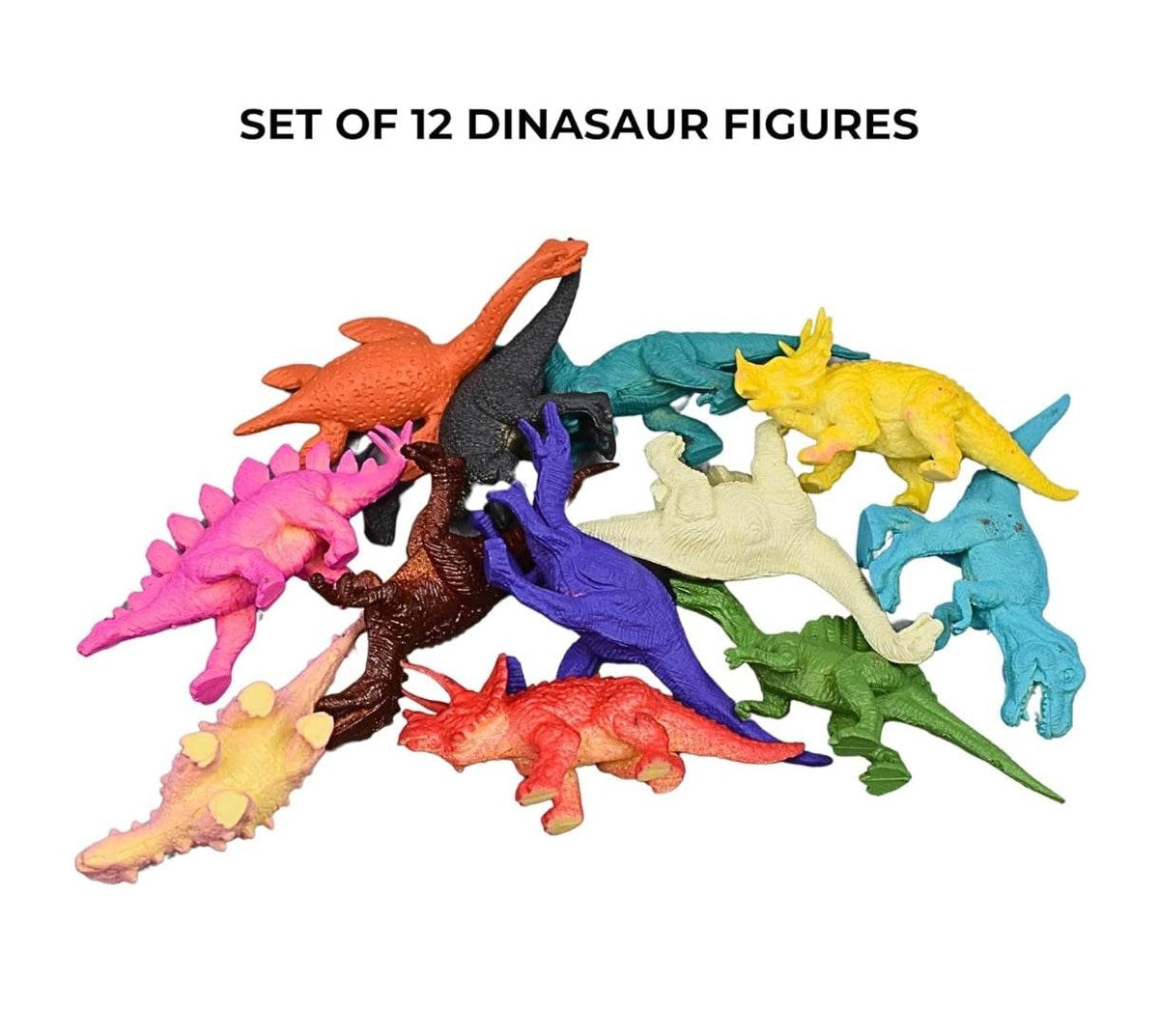 Colorful set of 12 toy dinosaur toy figures for imaginative play for ages 3 and up