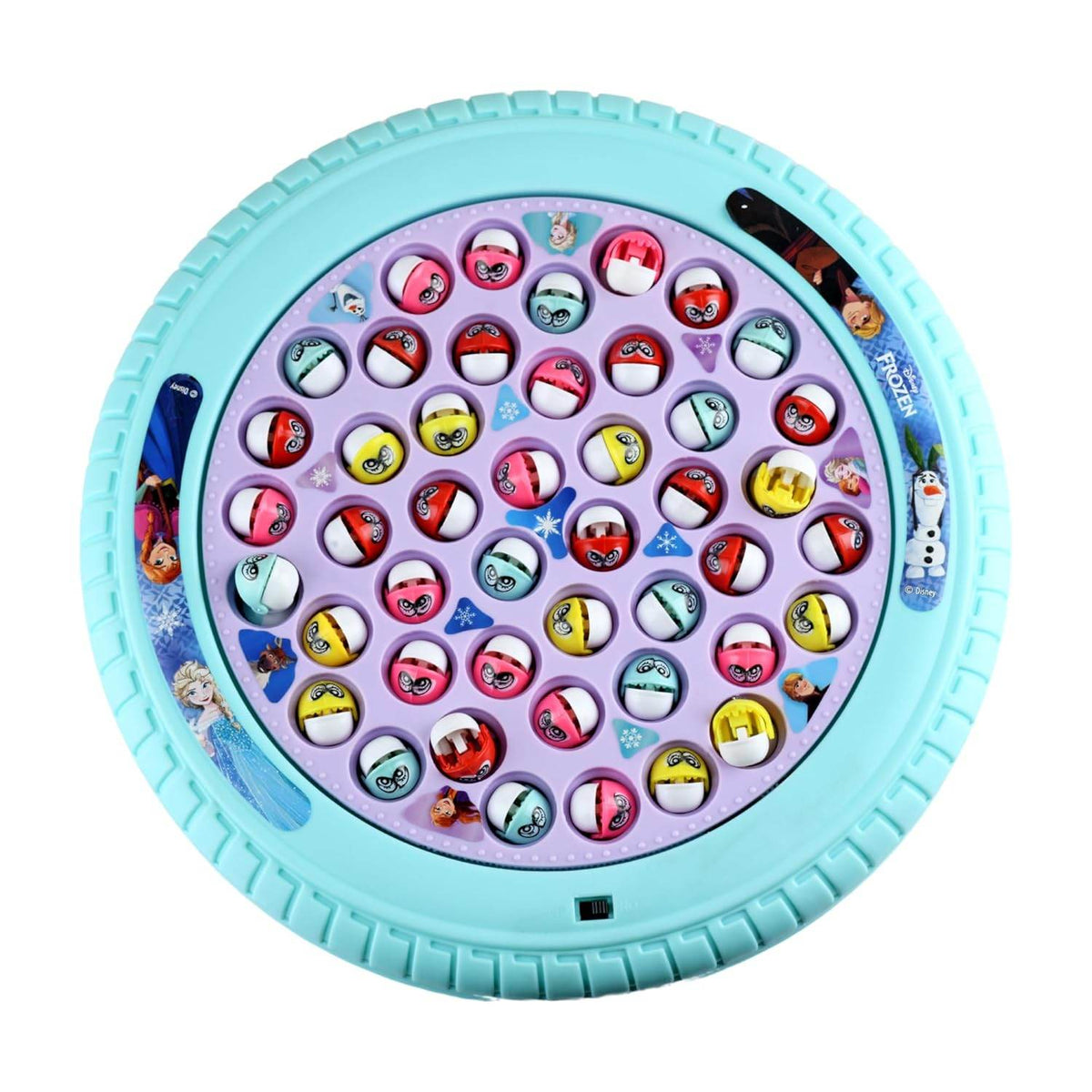 Colorful toy Frozen activity board for kids featuring various interactive buttons