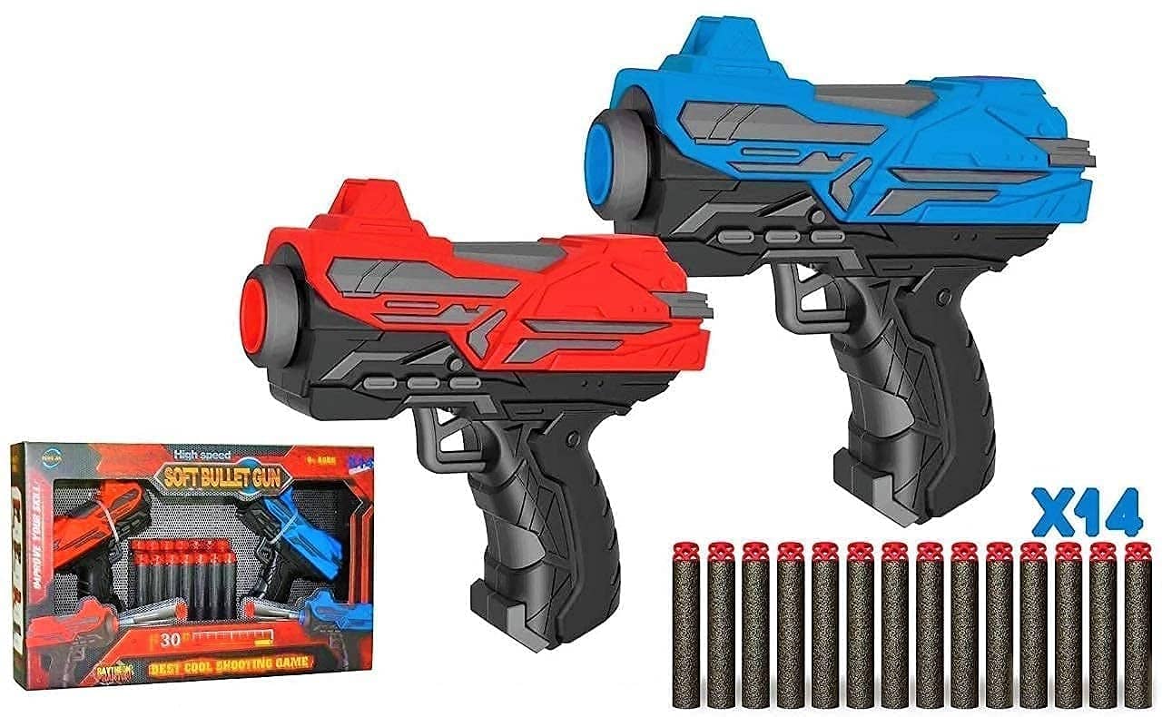 Red and blue toy guns toy set with 30 soft bullets for kids aged 6 and up