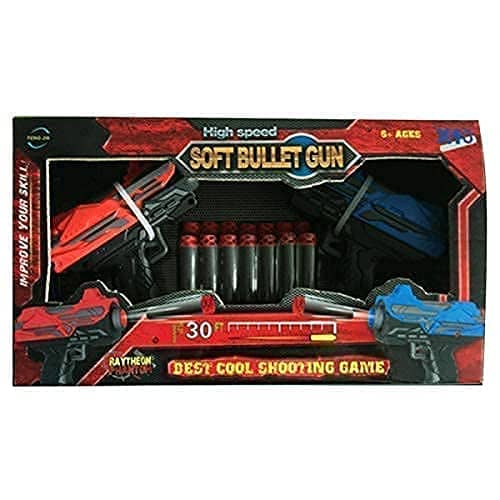 Red and blue soft bullet toy guns set for ages 6+, perfect for fun shooting games