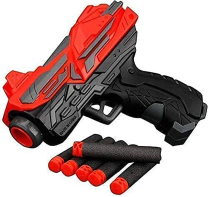 Red and black toy gun with darts, suitable for ages 6 and up, fun toy guns toy for interactive play